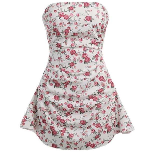Strapless Floral Backless Bodycon Mini Dress – A-Line Cutout Summer Sundress With Elasticated Waist (S-L, Pink Floral Print)_ecoleips.com