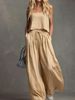 Women's Clothing Summer Casual Vacation Style Women's Camisole And Wide Leg Pants Set Solid Color High Waisted Drawstring Top And Bottoms Outfit_ecoleips.com