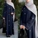Elegant Embroidered Abaya Dress – Modest Long Sleeve Prayer & Travel Maxi With Bow Details (S-XXL, Polyester, Rose Gold/Black/Navy)_ecoleips.com