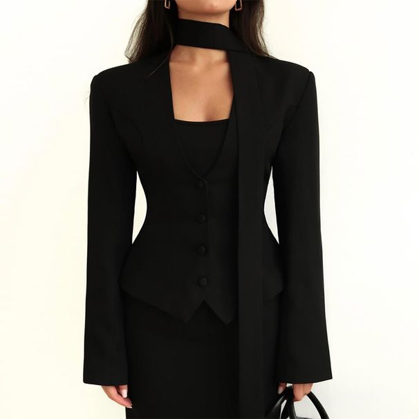 Fashionable Solid-Color V-Neck Scarf With Long Sleeves, Perfect For Casual Wear As A Jacket Or Top._ecoleips.com