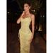 2026 European And American Light Luxury Light Yellow Tube Top Lace Sequined High Split Fork Heavy Industry Pleated Tube Top Dress Skirt_ecoleips.com