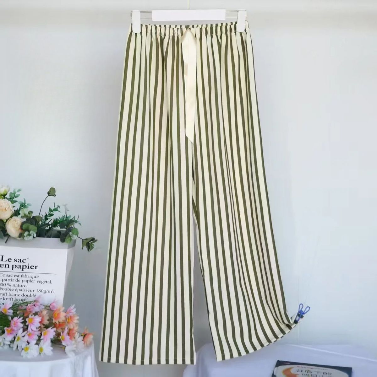 Fashion Striped Pajama Pants For Women Sweet Belt Spring Summer Sleepwear Pyjamas Pant Home Wear Sleep Wide Leg Trousers_ecoleips.com