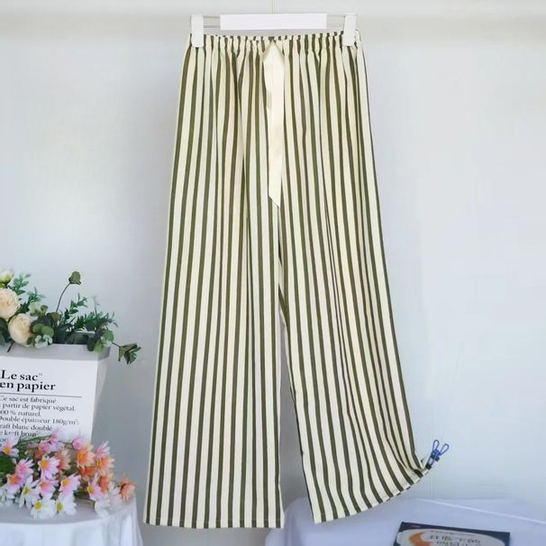 Fashion Striped Pajama Pants For Women Sweet Belt Spring Summer Sleepwear Pyjamas Pant Home Wear Sleep Wide Leg Trousers_ecoleips.com