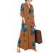 Muslim Dress Women Long Sleeve Printed Cotton Linen Shirt Dress With Turn-Down Collar & Side Pockets, Loose Fit Bohemian Maxi Dress_ecoleips.com