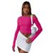 2024 European American Cross-border Ins Women's Solid Color Off-shoulder T-shirt, Long-sleeved Ruched Crop Top, Slim-fit_ecoleips.com