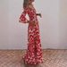 2024 Independent Brand Women's Elegant Floral Print Ruched Off-Shoulder Pocket Long Dress With Large Hem_ecoleips.com