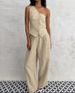 Women's Clothing One Shoulder Vest High Waist Wide Leg Pants Two Piece Suit_ecoleips.com