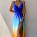 Women's Clothing Suspender V Neck Slit Print Dress_ecoleips.com