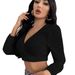 Voya Women's Clothing Design Sense V-neck Long Sleeved T-shirt Autumn And Winter Backless Sexy Versatile Short Top_ecoleips.com