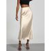 Fashionable Elegant Satin Texture Midi Skirt for Women Solid Color Glossy Draped European American Style Wholesale_ecoleips.com
