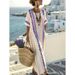 Women's Long Striped Embroidered Dress American Style Loose Cover Up Beach Robe New Summer Fashion For Ladies_ecoleips.com