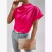 Women's Top 2025 New Round Neck Short Sleeve Left Shoulder Pleated T Shirt Satin_ecoleips.com