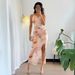 Women's Casual Printed Split Dress – Flowy Summer Dress In Apricot/Violets/Azure, S-XL_ecoleips.com