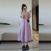 2026 New Summer Plus Size Women's Long For Slightly Plump Ladies, Slimming Waist, High-End French Style Purple Dress_ecoleips.com