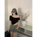 Women's Clothing Pure Desire Oblique Off Shoulder Short Sleeved T Shirt Female New Short Style Navel Exposed Slim Fitting Versatile Student Tops_ecoleips.com