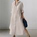 Women's Clothing Spring And Autumn Solid Color Long Sleeve Split Dress_ecoleips.com