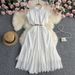Women's Clothing Heavy Hollow Embroidery Waist Slimming Button Down Mid Length Dress Short Sleeves Lapel_ecoleips.com