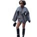 Women's Clothing Elegant Retro Gray Belted Short Jacket Fashion Light Weight Coat_ecoleips.com
