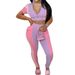 Versatile Zippered Short Sleeve Top And Drawstring Pocket Pants Set, Women's Stretchy Casual Two-Piece Outfit For Spring Summer_ecoleips.com