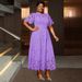 plus Size Women's Floral Lace Embroidered Dress Elegant Mesh Midi Gown with Waist Tie Breathable A-Line Special Occasion Party Dress_ecoleips.com