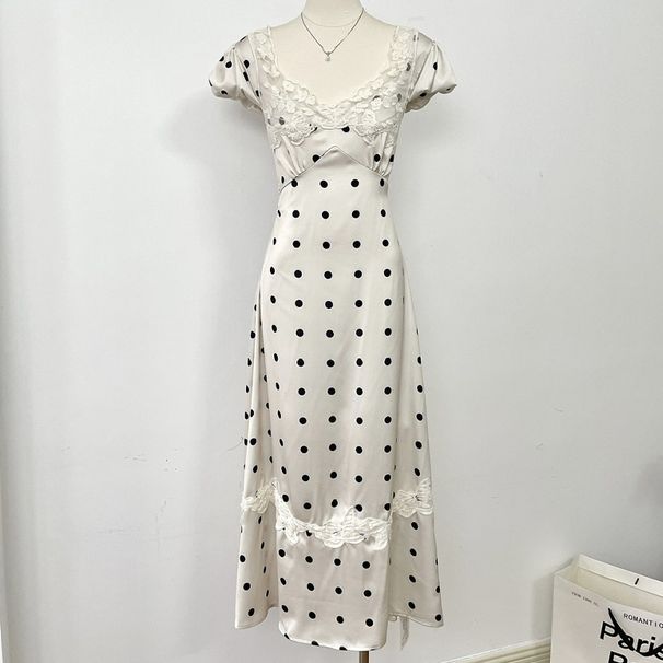 Absobe French Lace Patchwork Satin Polka Dot A-Line Maxi Dress For Women Elegant Backless Long Gown Chic Birthday Party Outfit_ecoleips.com