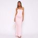 Women's High End Satin Strapless Tie Back Corset Bone Bodycon Pencil Long Maxi Dress_ecoleips.com