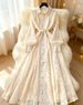 Women's European American Style Long Sleeve Fitted Waist Tie A-Line Maxi Dress Heavy Embroidery Beaded Lace New_ecoleips.com