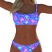 New Women's Two Piece Bikini Set Fashion Swimsuit Classic Floral Print Blue_ecoleips.com