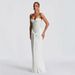 New European And American Spring/summer Women's Elegant Long Dress, Sexy Deep Tube Top, Zipper, Slim-fit, Pleated Gown_ecoleips.com