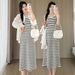 Autumn New Korean Fashion Loose Shirt + Striped Dress Two-Piece Set For Pregnant Women_ecoleips.com
