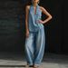 Women's Retro Distressed Washed Denim Suit Straight Leg Casual Trousers American Style Summer New_ecoleips.com
