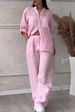 Women's Clothing Casual Cotton Linen Solid Color Shirt Drawstring Wide Leg Pants Suit_ecoleips.com