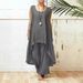Women's Asymmetrical Sleeveless Top And Loose Pants Set Streetwear Cotton Linen 2 Piece Oversized Fit Solid Colors_ecoleips.com