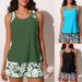 Women's plus Size Printed Tankini European American Style Summer Two-Piece Swimsuit Vest Bikini Boxer Briefs_ecoleips.com