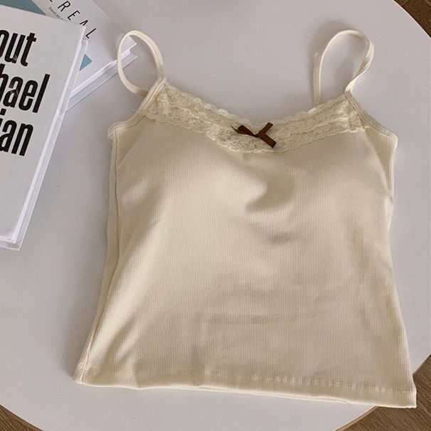 1pcs Women Knitted Crop Tops Solid Laces Sling Tops Knitwear Tank Top Girls Sexy Slim Camisole Sweet Short Vest With Padded Cups_ecoleips.com