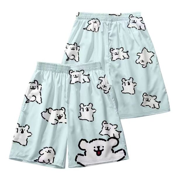 Cute Striped Maltese Dog Shorts, Loose Fit For Men And Women, Couple's Wear, Sweet Home Fashion, Trendy Printed Shorts_ecoleips.com