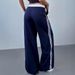 AC790 Spring And Autumn New High-Waisted Loose Straight Casual Sports Sweatpants With Striped Splicing Wide-Leg Design_ecoleips.com