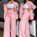 women's clothing, elegant and solid color split sleeve lapel suit with pockets and straight pants suit_ecoleips.com