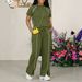 Women's Clothing Women's Short Sleeve Top And Pants Set | Casual Summer Two-Piece Outfit In Army Green_ecoleips.com
