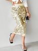 K Women's Fashion Solid Color Elegant High Waist Tight Medium Length Glitter Wrapped Hip Skirt_ecoleips.com