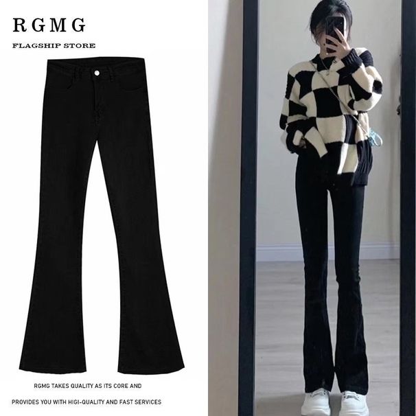 Women's Flared Jeans 2023 New Spring And Autumn High-waisted Slim-fit Black Bootcut Pants For Petite Figures_ecoleips.com