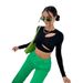 Voya Women's New Street Instagram Casual Hollow Slim Fit Ultra Short Style Internet Famous Long Sleeved T-shirt Top Top_ecoleips.com