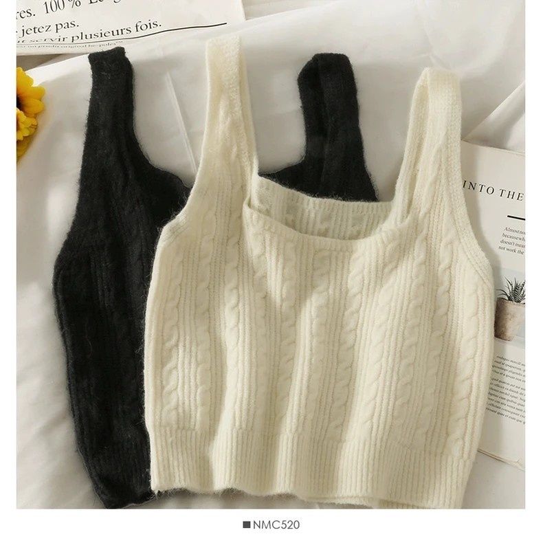 Short Slim-fit Cable-knit Vest Women, Sleeveless, Suitable For Petite Figures, Elegant And Tight-fitting, Can Be Worn As_ecoleips.com