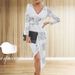 Women's Luxury Elegant V‑Neck Long Sleeve Maxi Dress High Slit Formal Evening Wedding Guest Dresses_ecoleips.com