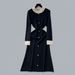 Women's Clothing French Retro Beaded Knit Dress For Women Heavy Duty Single Breasted Elegant Sweater Autumn Winter High End Clothing_ecoleips.com