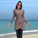 Women's Clothing Conservative Muslim Surfing Suit Women's Long Sleeve Zipper Swimsuit Beachwear One-Piece Swimwear Polyester Lycra Innerlining_ecoleips.com