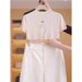 Women's French Style Camellia T-Shirt High Neck Short Sleeve Elegant Versatile Slimming Ice Silk Knit Top For Summer_ecoleips.com