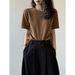 Yanshuang Solid Color Thickened Brushed Round Neck T-Shirt For Women Autumn Winter Loose Comfortable Versatile Short_ecoleips.com