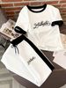 Minimalist Letter Print Short Sleeve T-Shirt And Black Framed Wide Leg Pants Set - Spring/Autumn Summer Casual Outfit Combo_ecoleips.com