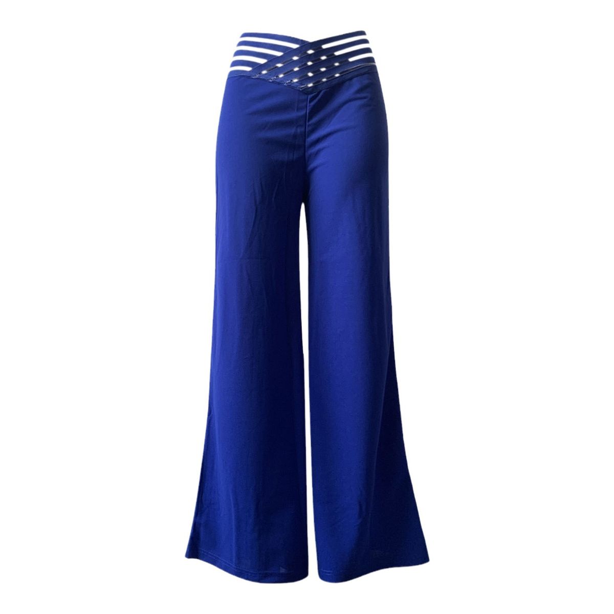 Women's High-Waisted Belted Trousers Elegant Commuter Style Hollowed out Slightly Flared Casual Wide Leg Pants_ecoleips.com